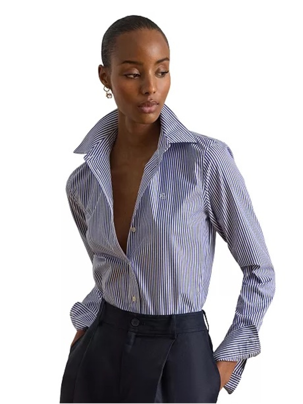 Lauren Ralph Lauren Women's Non-Iron Straight-Fit Striped Button-Up Shirt